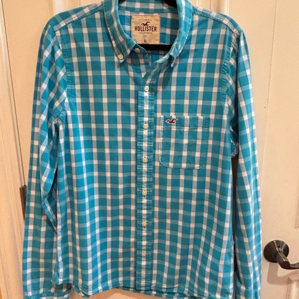 Hollister California Boys  Button Up Collared Shirt Blue Size XL